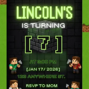 pixel block game birthday invitation