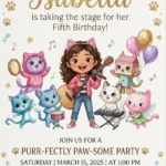 watercolor gabbys dollhouse birthday invitation