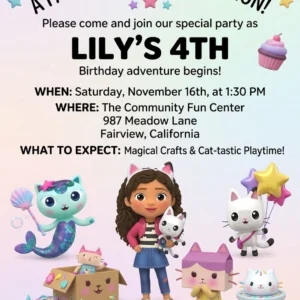 gabbys dollhouse birthday invitation