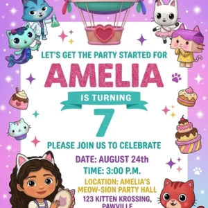 gabbys dollhouse birthday invitation