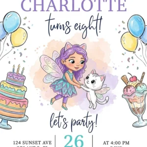 gabby dollhouse birthday invitation