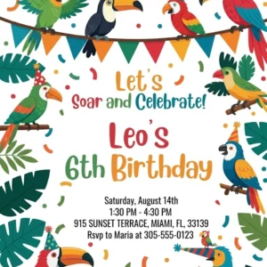 tropical parrot birthday invitation