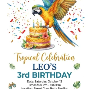 macaw birthday invitation