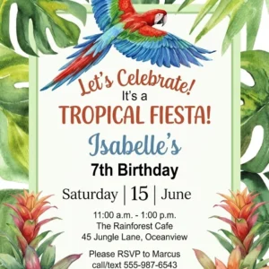 tropical parrot birthday invitation