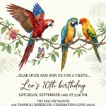 tropical parrot birthday invitation