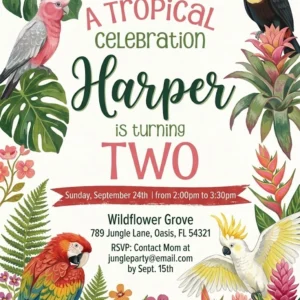 tropical birds birthday invitation