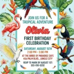 tropical birds birthday invitation