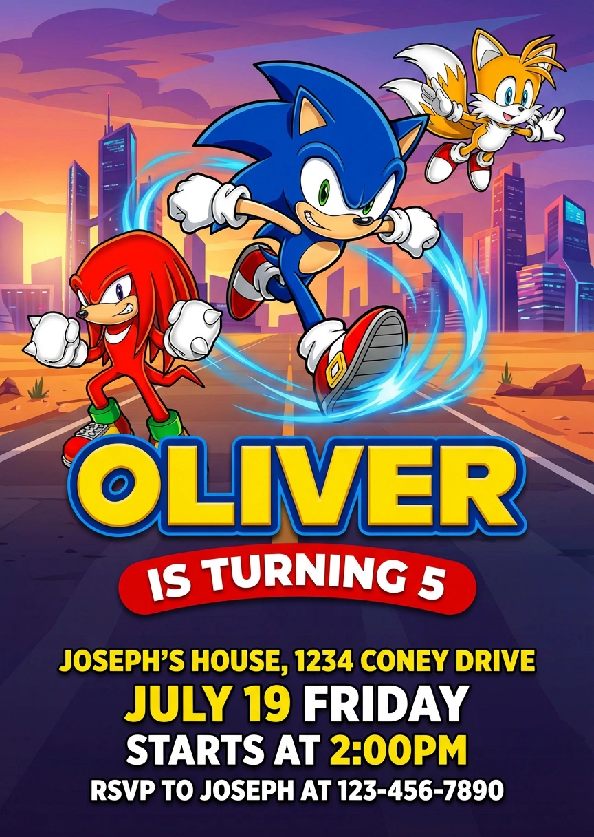 sonic gaming birthday invitation