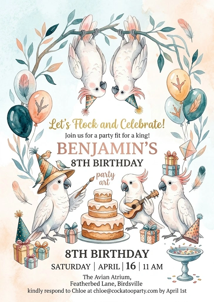 cockatoo birthday invitation