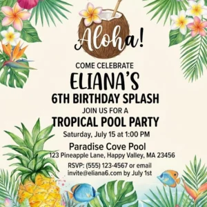 aloha pool birthday invitation