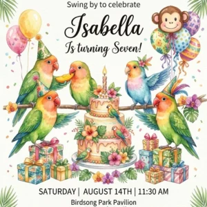watercolor lovebird birthday invitation