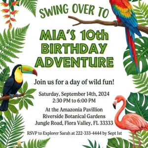 tropical bird birthday invitation