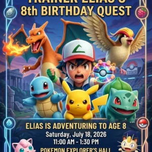 pikachu charizard pokemon birthday invitation
