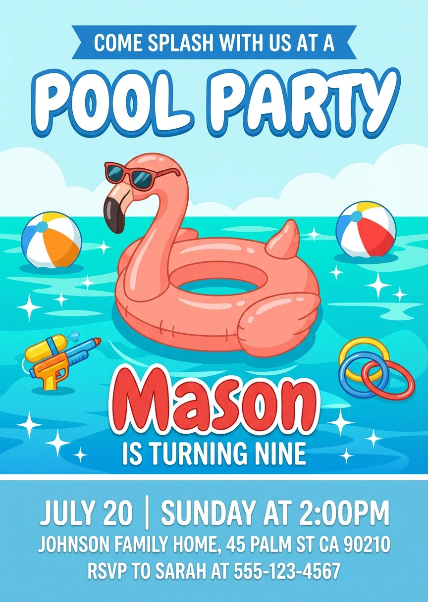 pool party birthday invitation