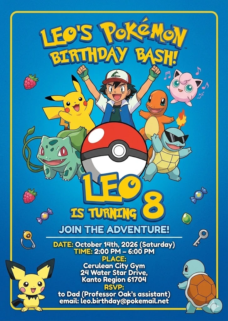 pokemon birthday invitation