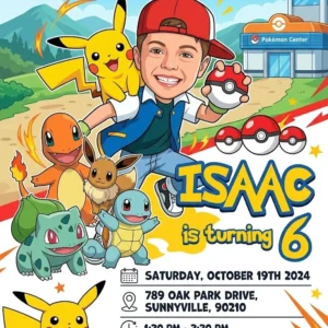 personalized pikachu card birthday invitation