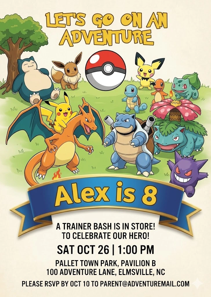 pokemon birthday invitation