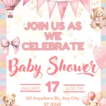 neutral teddy bear baby shower invitation
