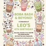 kawaii boba birthday invitation