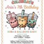 boba tea par birthday invitation