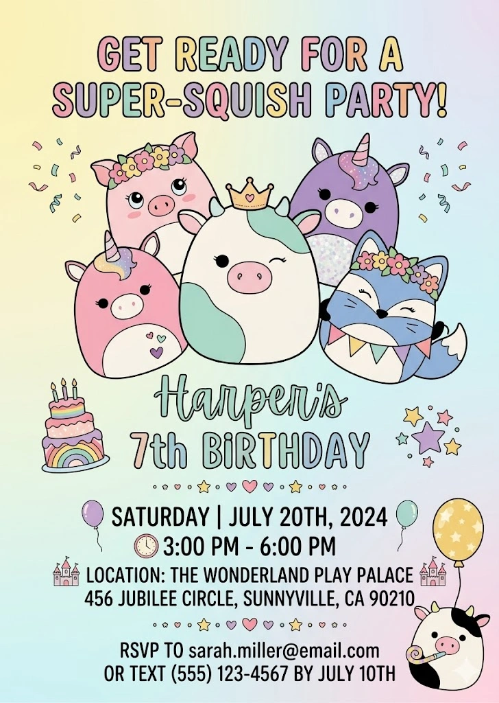 squishmallow birthday invitation
