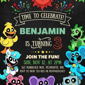 cartoon rainbow birthday invitation