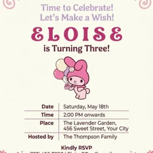 kawaii bunny birthday invitation