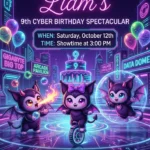 neon axolotl birthday invitation