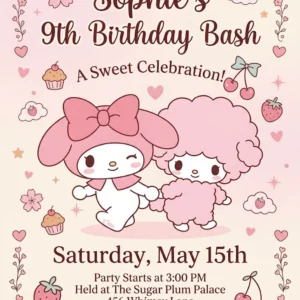 kawaii bunny birthday invitation
