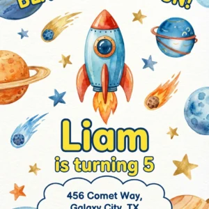 space rocket birthday invitation