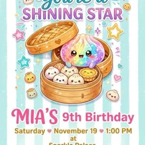 glitter dumpling birthday invitation