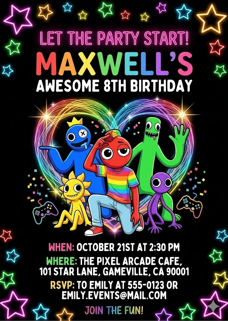 rainbow friends birthday invitation