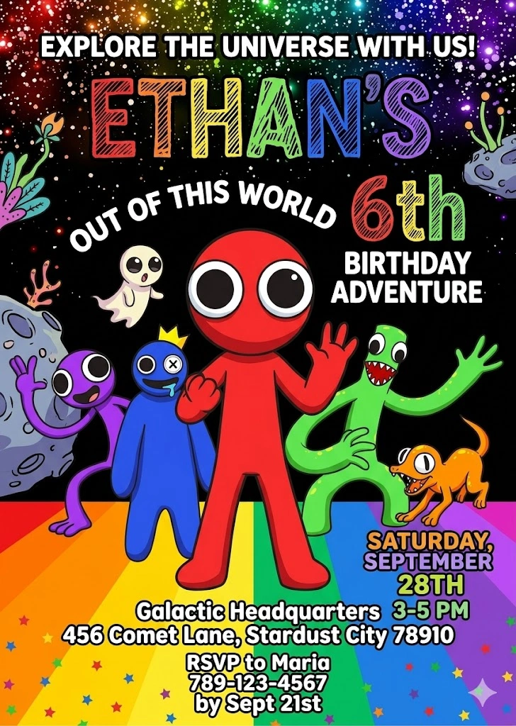 rainbow friends birthday invitation