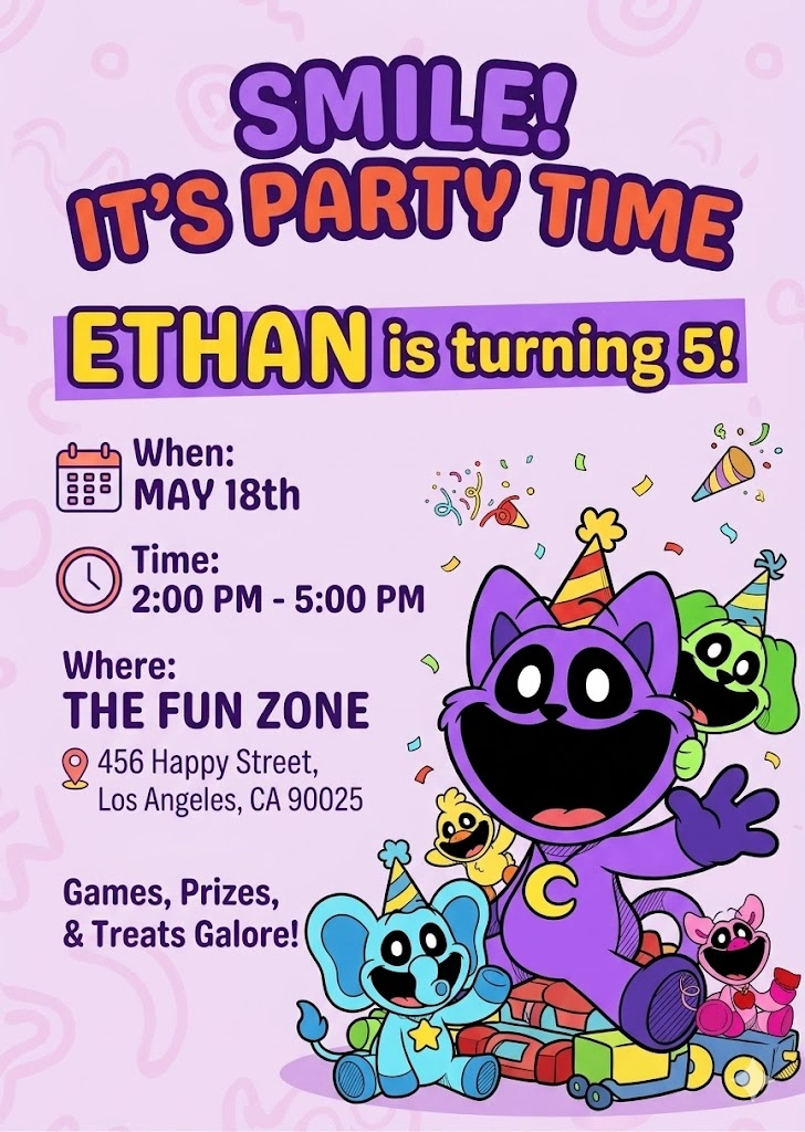 cartoon rainbow birthday invitation