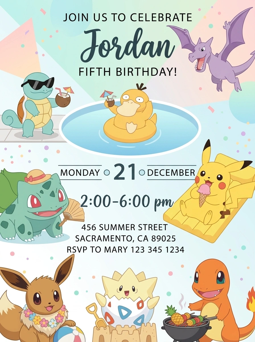 summer pool birthday invitation