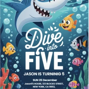 shark 5th birthday invitation
