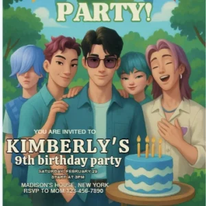 pop demon hunter birthday invitation