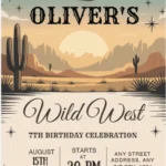 wild west cowboy 7th birthday invitation