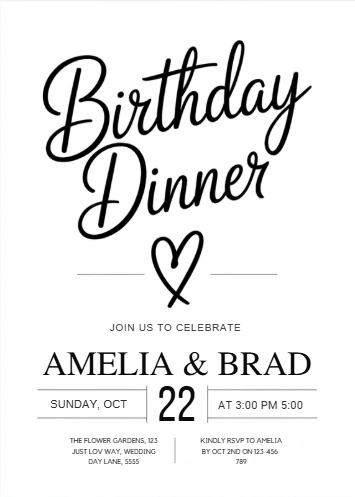 modern dinner elegant birthday invitation