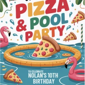 pizza pool birthday invitation