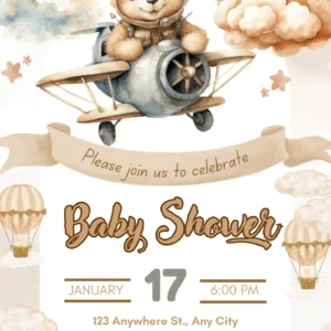 bear theme baby shower invitation