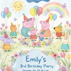 peppa pig floral birthday invitation