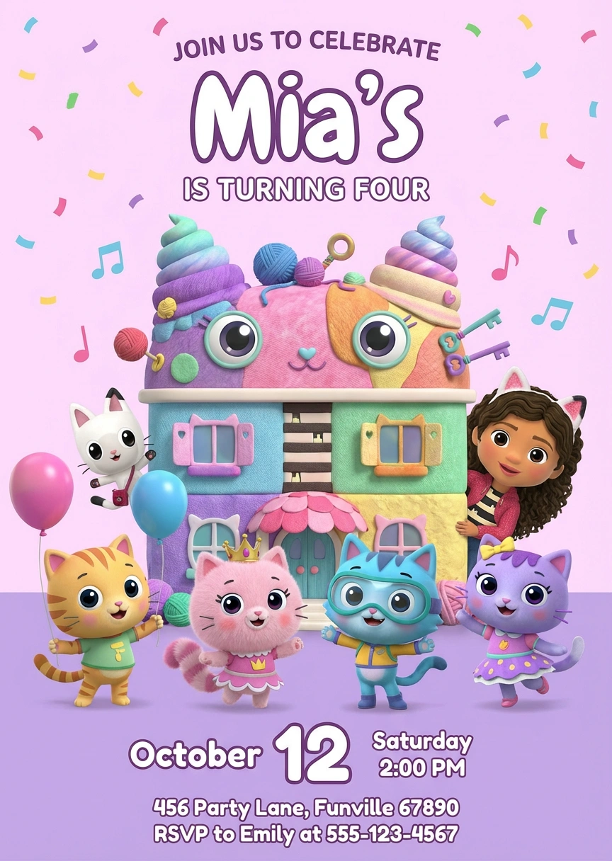 gabby s dollhouse birthday invitation