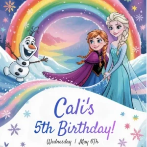 snow princess rainbow birthday invitation