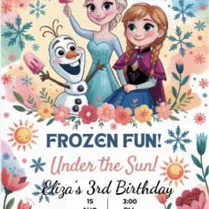 snow princess summer birthday invitation
