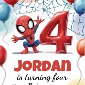 4th spiderman birthday invitation