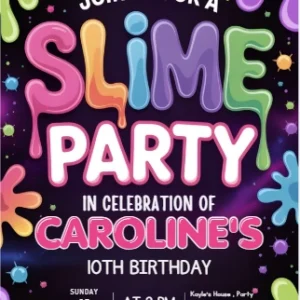 neon slime birthday invitation
