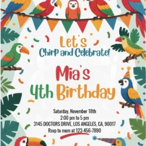 tropical parrot birthday invitation