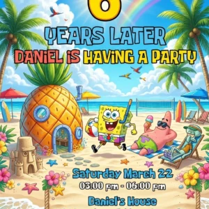 beach cartoon birthday invitation