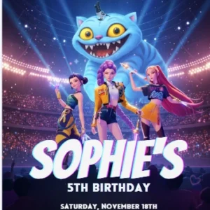 pop demon hunter birthday invitation